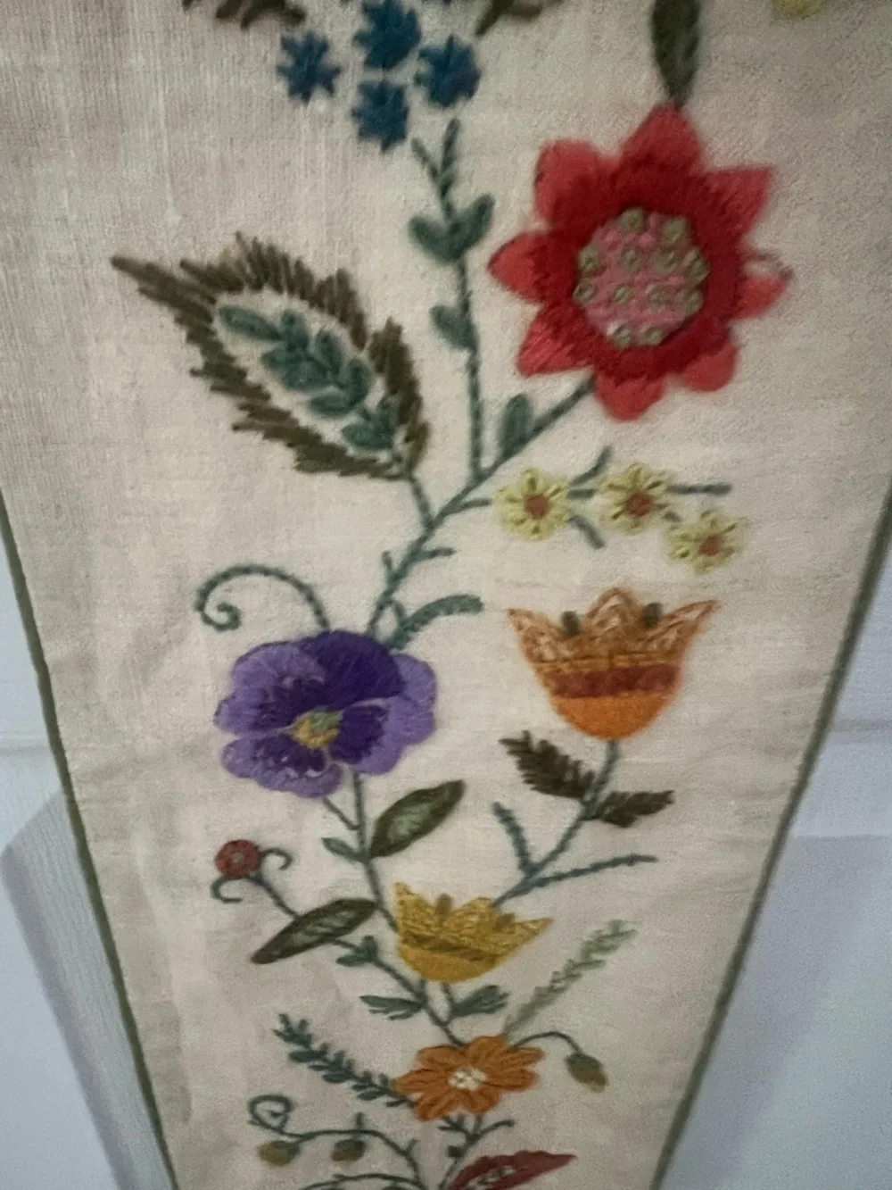 Vintage Embroidered Floral Wall Hanging/Table Runner